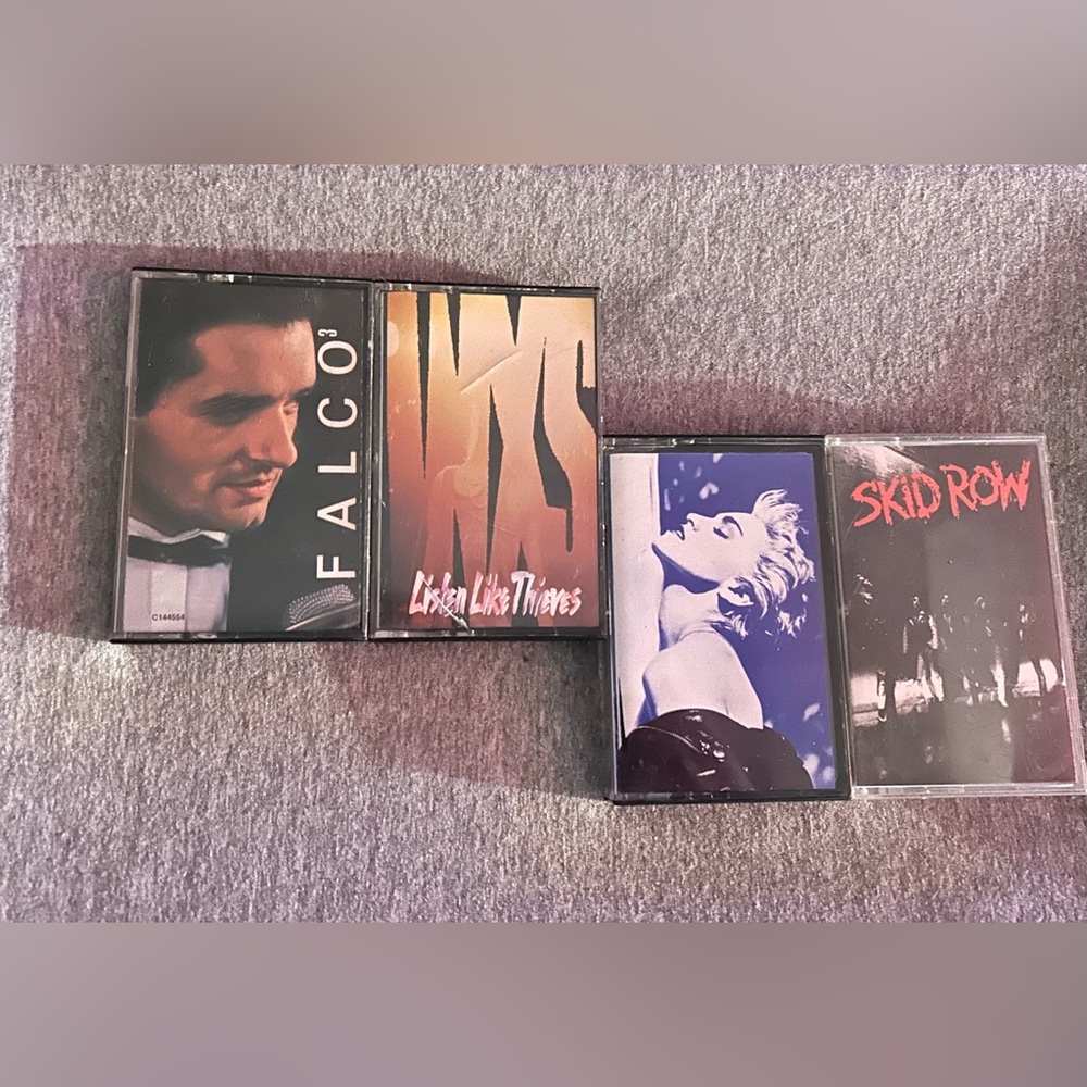VTG Cassette Tapes 1980s, Lot Of 5 Pop Metal Madonna INXS NKOTB Falco Skid Row